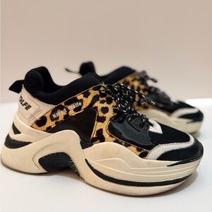 Naked Wolfe Women's Black and Cream Leopard Sneakers